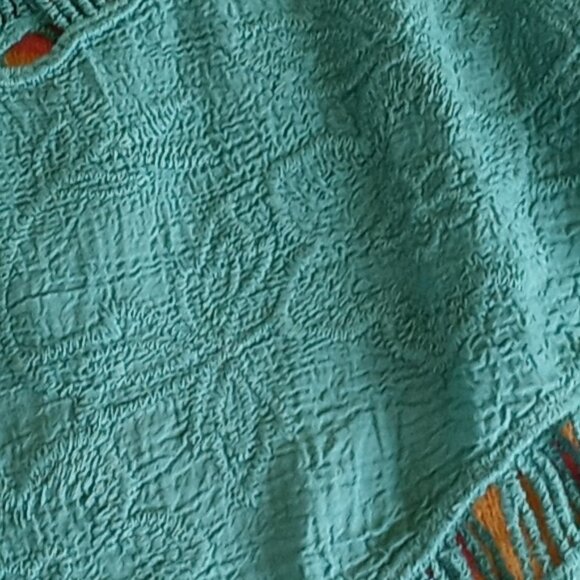 Trendy teal Boho open crochet top shirt cover up - Picture 11 of 15